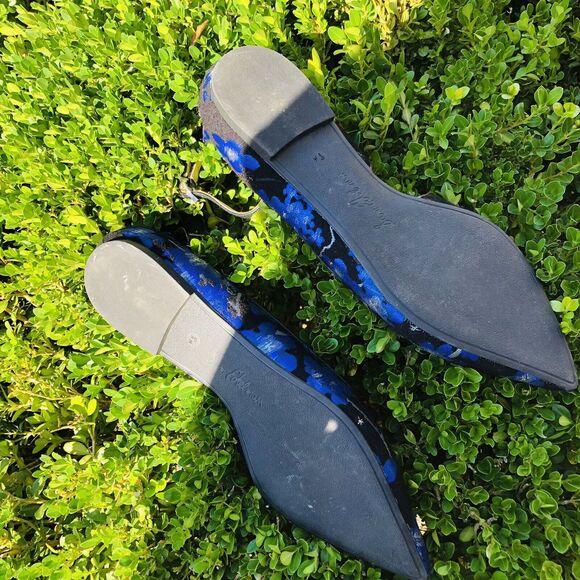 Sam Edelman Radley Floral Jacquard Ankle Strap Flats Blue Size 8.5 - Picture 11 of 14